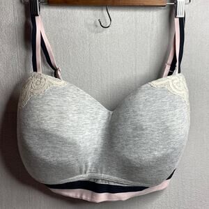 Cacique Cotton Lounge Bra Gray tshirt material size 38F
